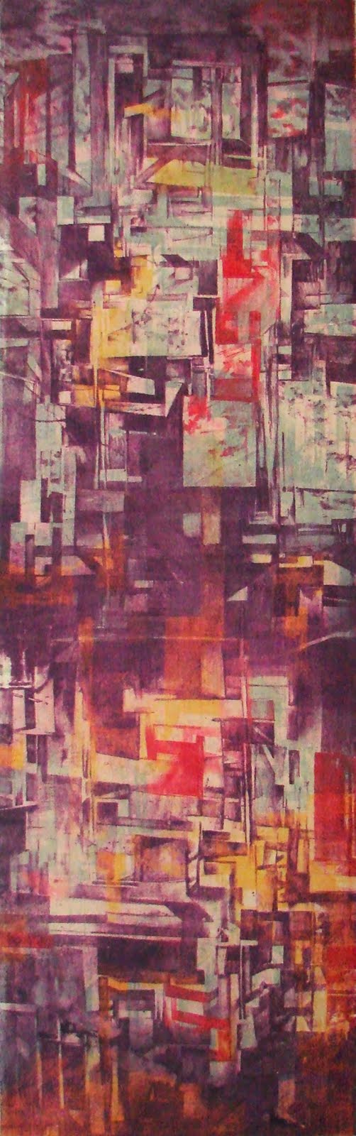 
Espacios del Tiempo XXIX, Medio Mixto, (“Intaglio- Type”, seda aguatinta y relieve), 58” x 18”, 2010, Grabado de la artista puertorriqueña Haydee Landing.  