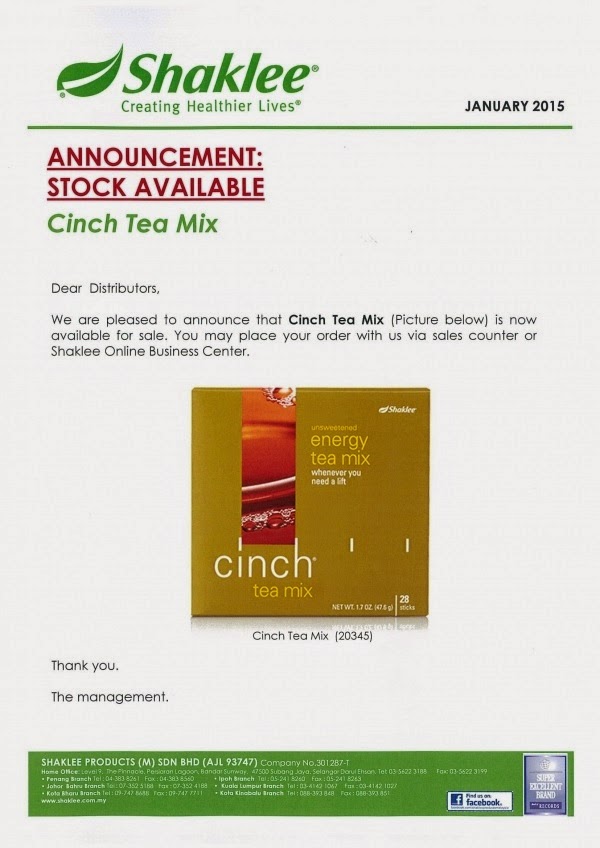 Cinch Tea Mix, COD, Order, Produk SHAKLEE, Pengedar Shaklee Kuantan, 