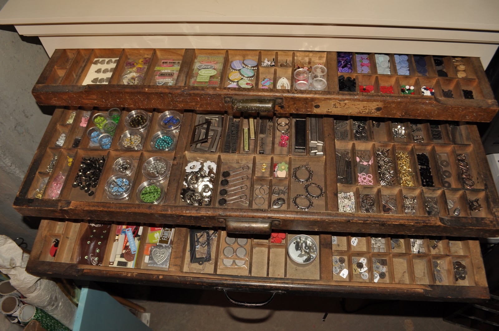 Cassandra Design Printer's Drawers FILLED and ORGANIZED