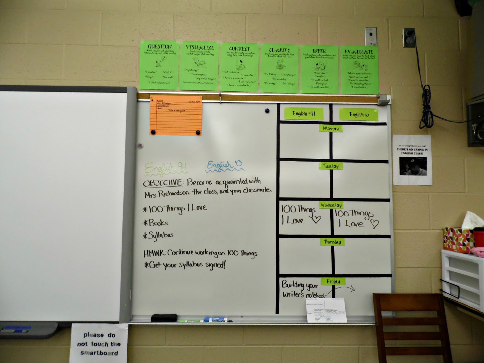 Classroom assignment board image