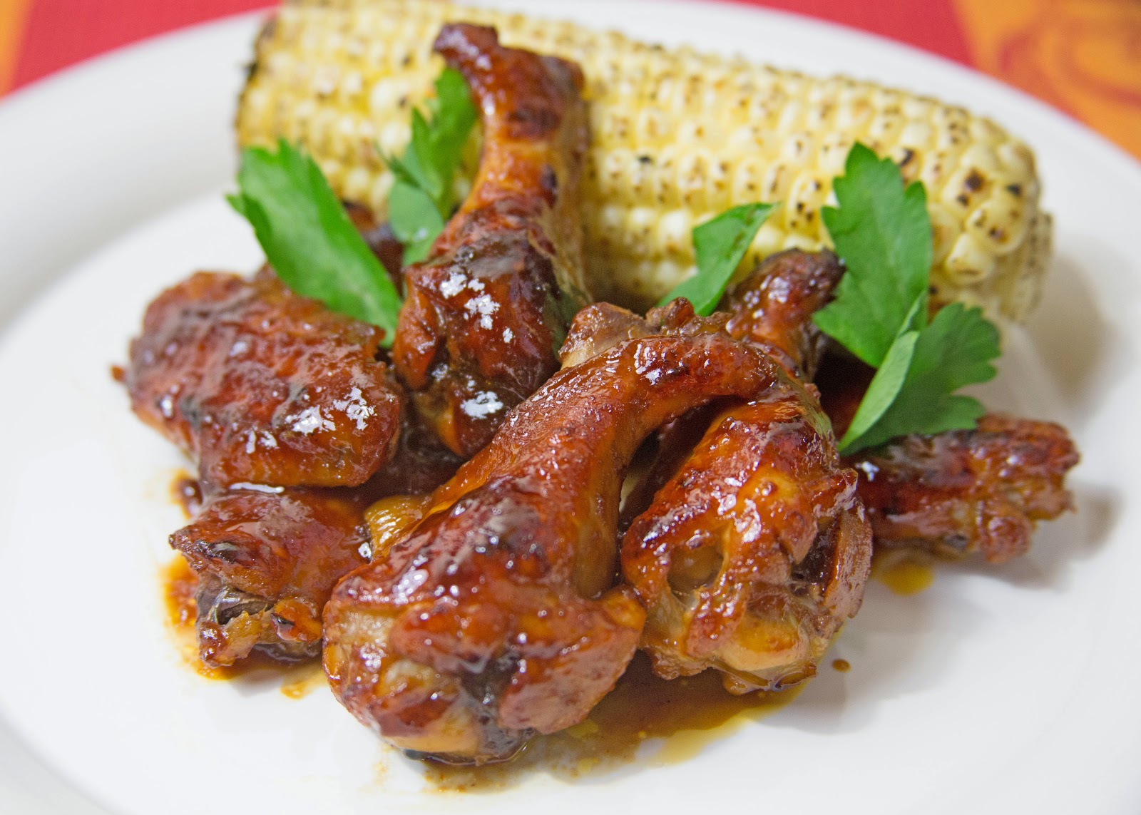 Oriental Honey Baked Chicken Wings With Fire Roasted Corn on The Cob