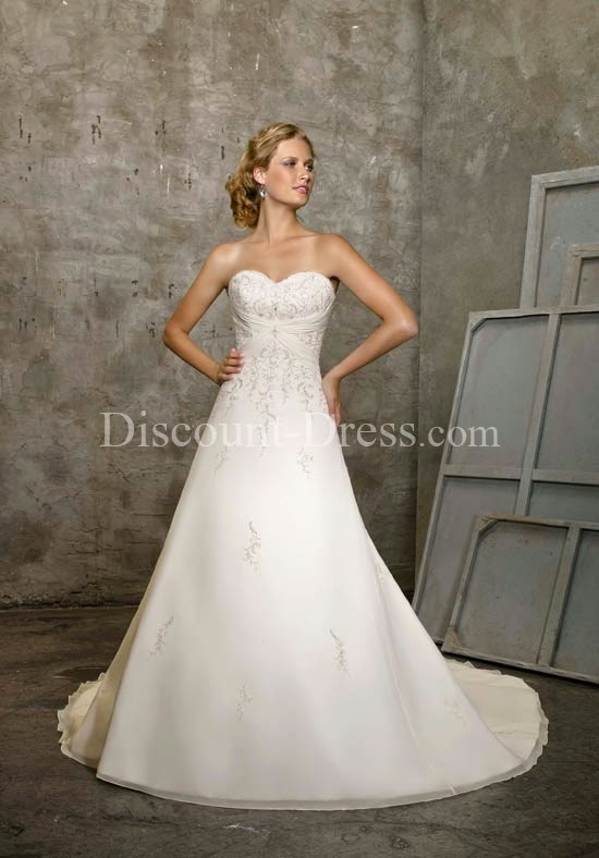  A-Line Strapless Floor Length Chiffon Beading #Wedding #Dress