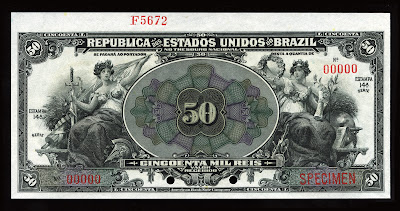 World Paper Money Brazilian currency 50 Mil Reis banknote bill