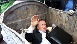 Ukrainian Parliament Member Tossed In Trash Bin By Angry Protesters, Police, Economic Crisis,