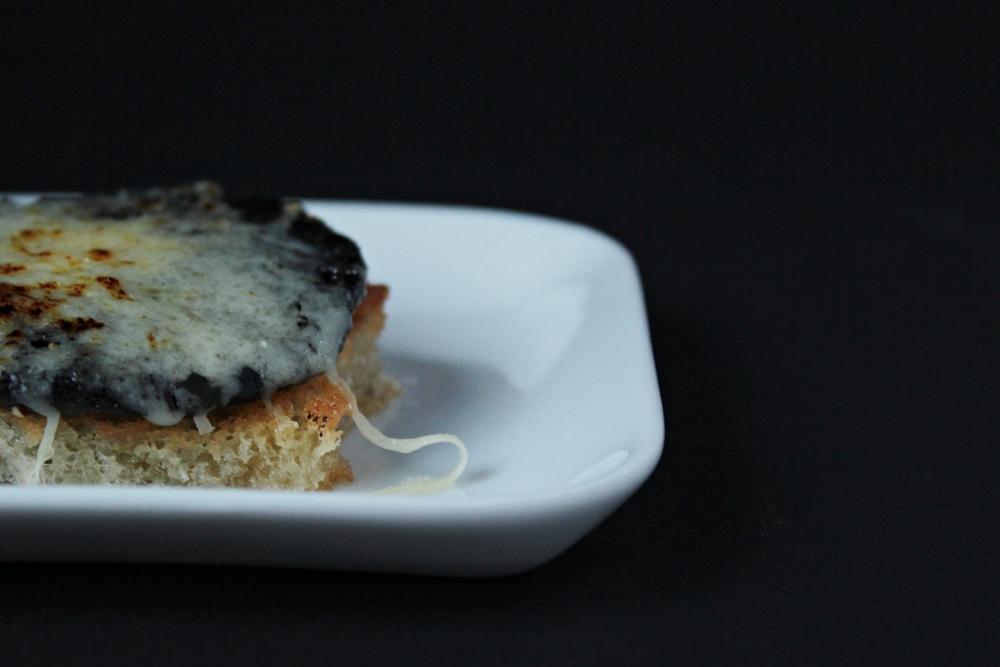 Delicious Tapas Portobello mushroom toast with gruyere cheese 153