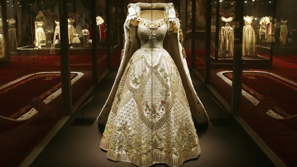 Queen Elizabeth II Coronation Gown, Robe at new Buckingham Palace Exhibition