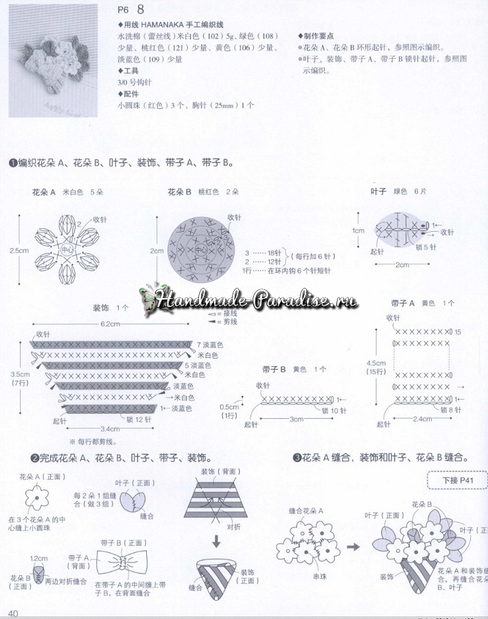 Схемы вязания цветов и других украшений для создания аксессуаров
