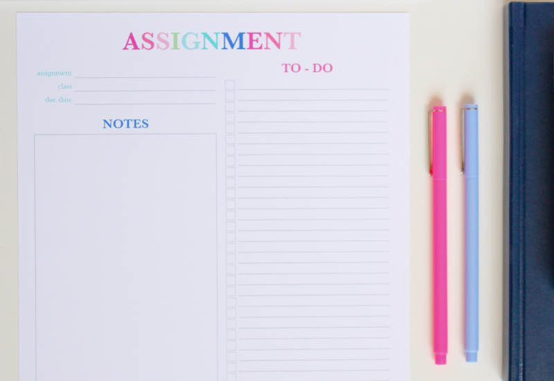 assignment planner printable