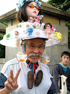Harajuku Ojisan - Nice old man in harajuku Japan wears crazy doll hats