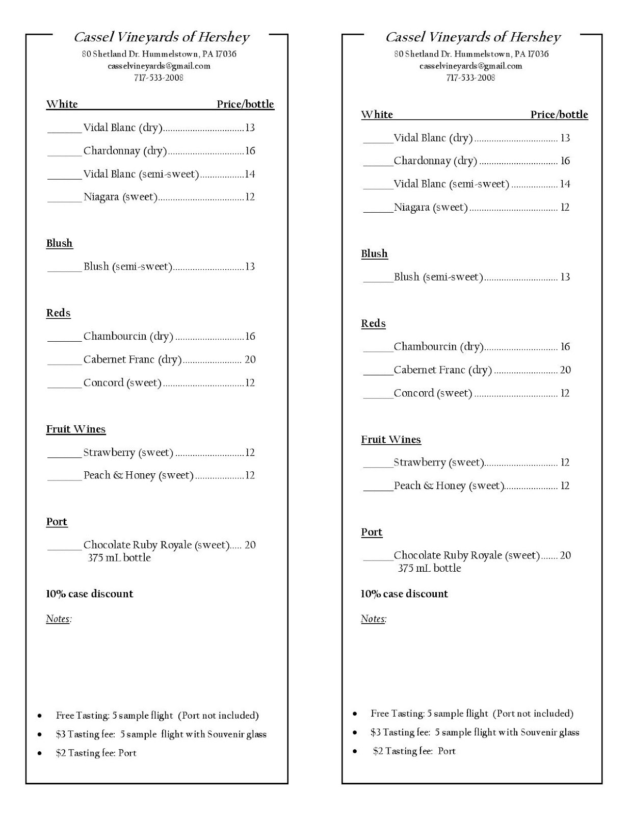 wine list template