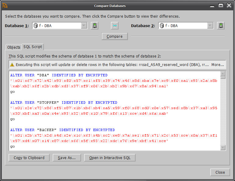 Compare Databases SQL Script ENCRYPTED