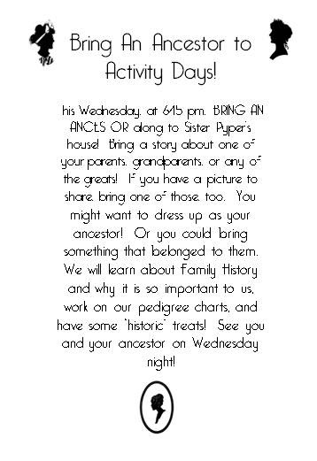 lds activity day ideas bring an ancestor to activity days family tree charts to fill in