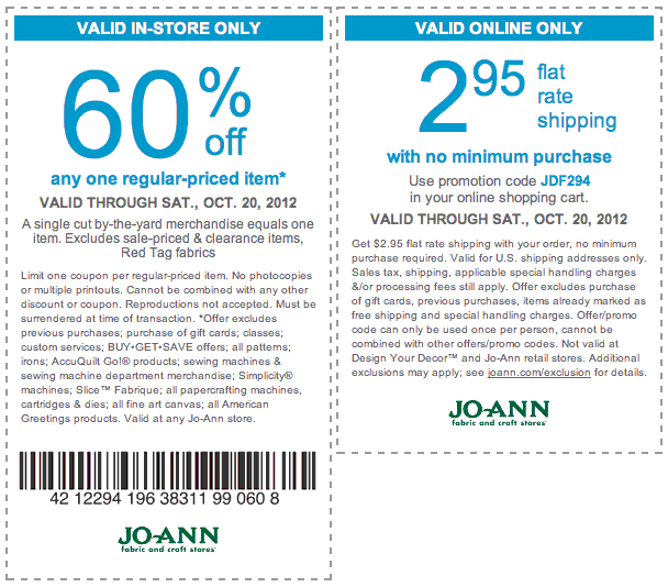 Savvy Spending JoAnn's coupon for 60 off one regularpriced item!