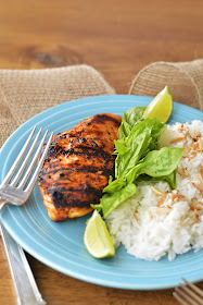 Grilled Thai Chicken served with Coconut Jasmine Rice is an easy, healthy and exotic dinner for four #glutenfree