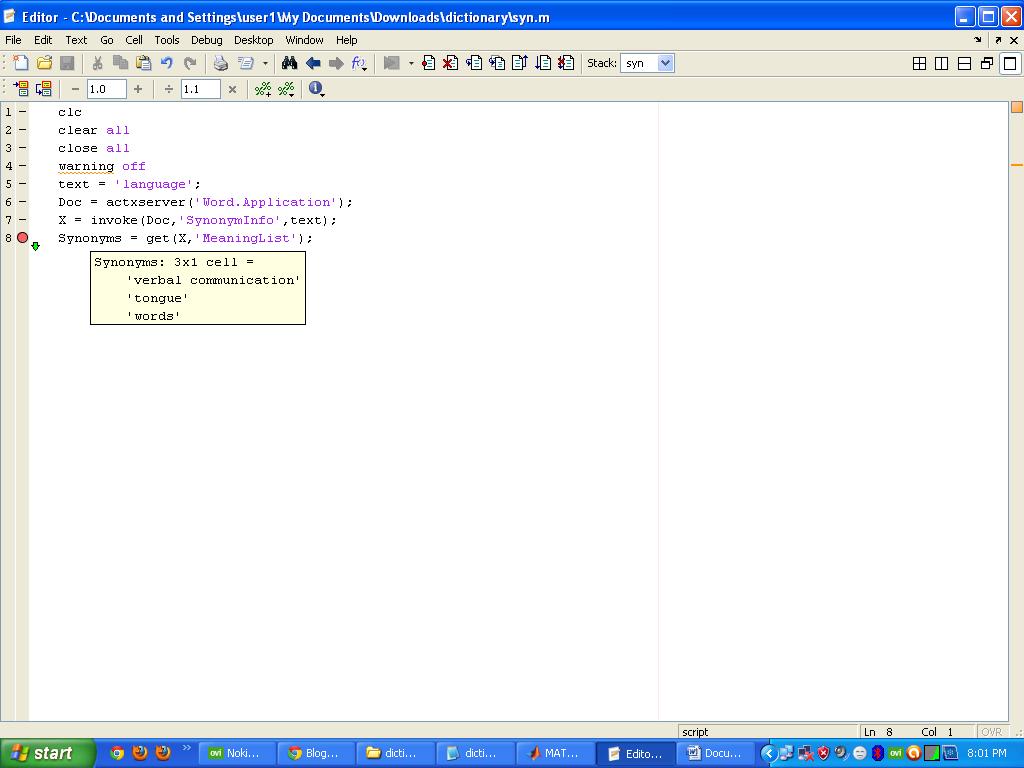 Programming Tips Matlab Find Dictionary word or not Example code