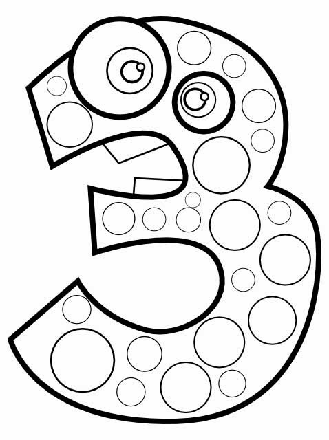 Kids Page: Animal Number 3 ( Three ) Coloring Page