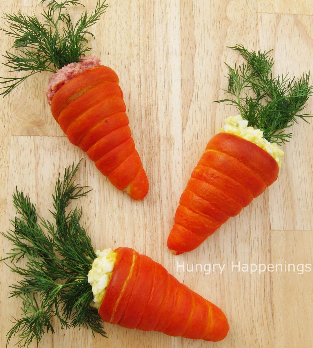 Crescent Roll Carrots Filled with Egg or Ham Salad add a festive touch