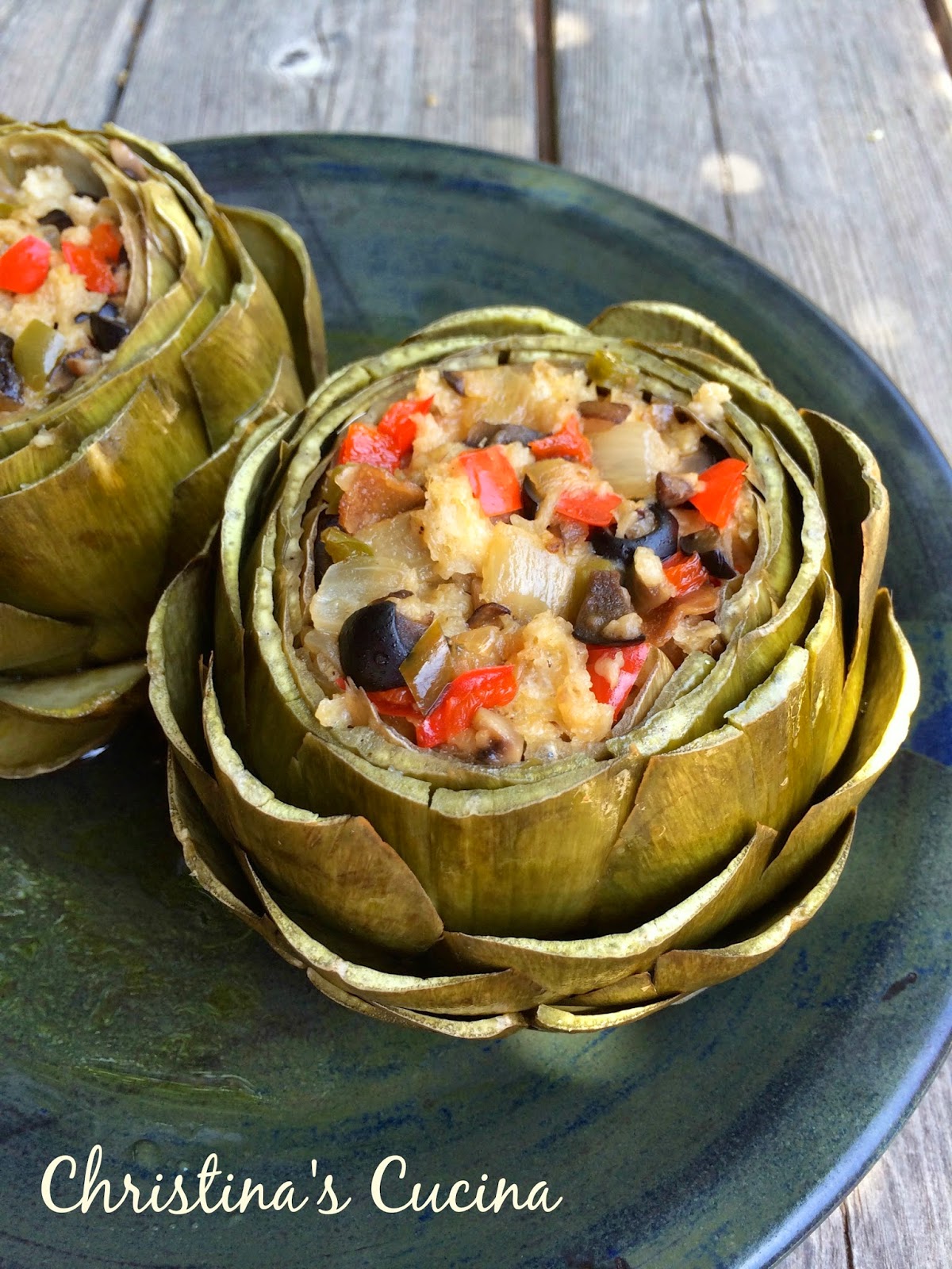 Lidia’s Mushroom and Black Olive Stuffed Artichokes