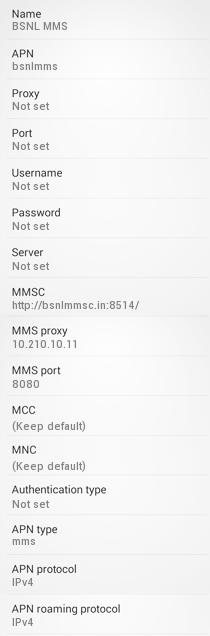 BSNL MMS Settings for Android Galaxy HTC Nexus BSNL MMS Settings for Android Galaxy HTC Nexus
