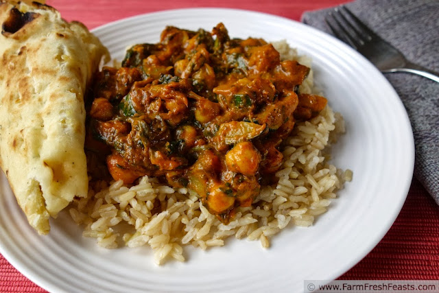 Squash, Mustard Greens, and Chick Pea Masala Stew (Fast From The Farm Share)