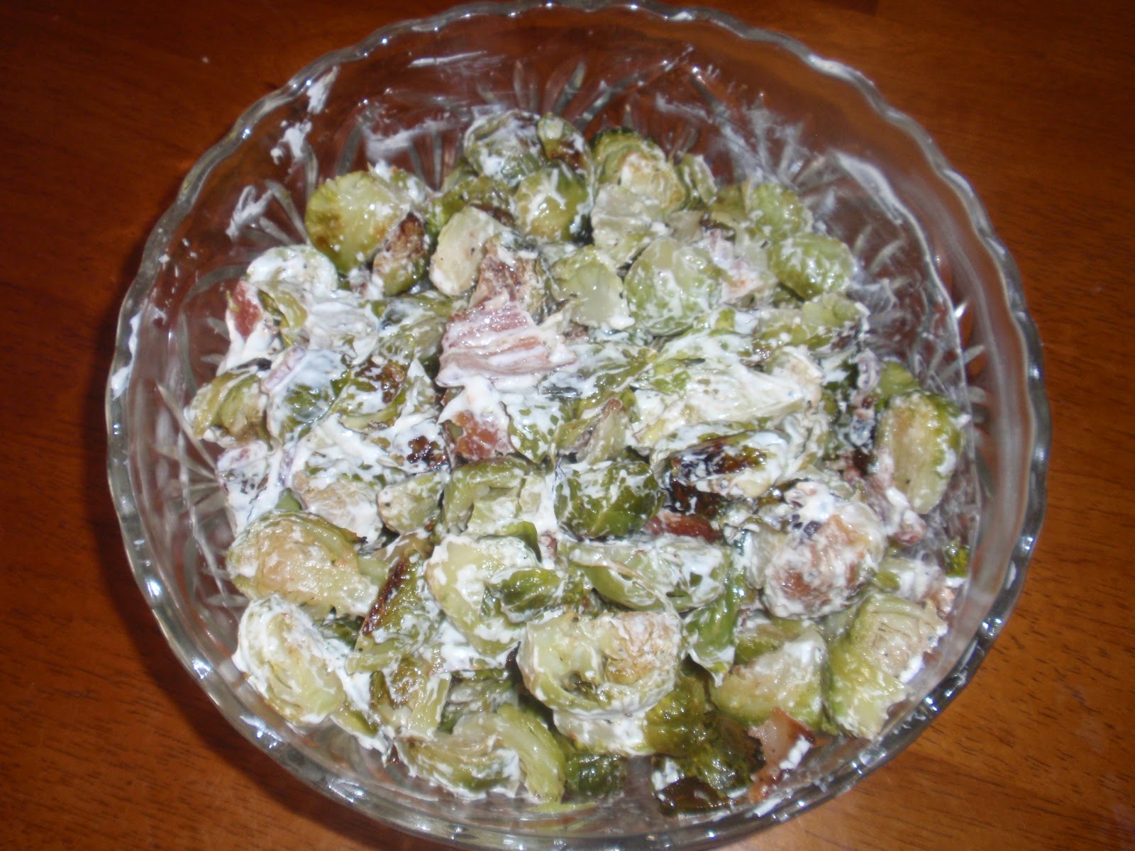 The Kitchen Chic Brussels Sprouts with Bacon Horseradish Dressing