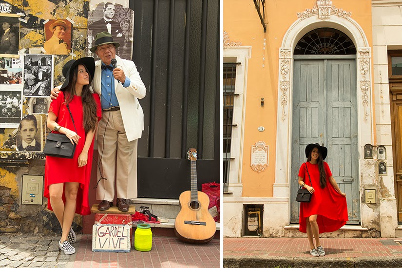 Maria Copello fashion and style blogger at notesofstyle.com wears a red dress from Asos, madewell bag, wide brim fedora hat, and vans.