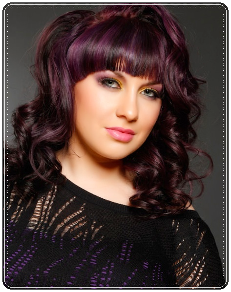 purple highlights with bangs - brunette punk chic hair color purple highlights for brunette hair