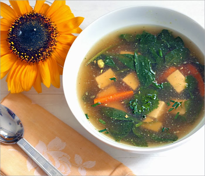 Andrea's Easy Vegan Cooking Easy and delicious — spinach and tofu soup, and Katrina's cold
