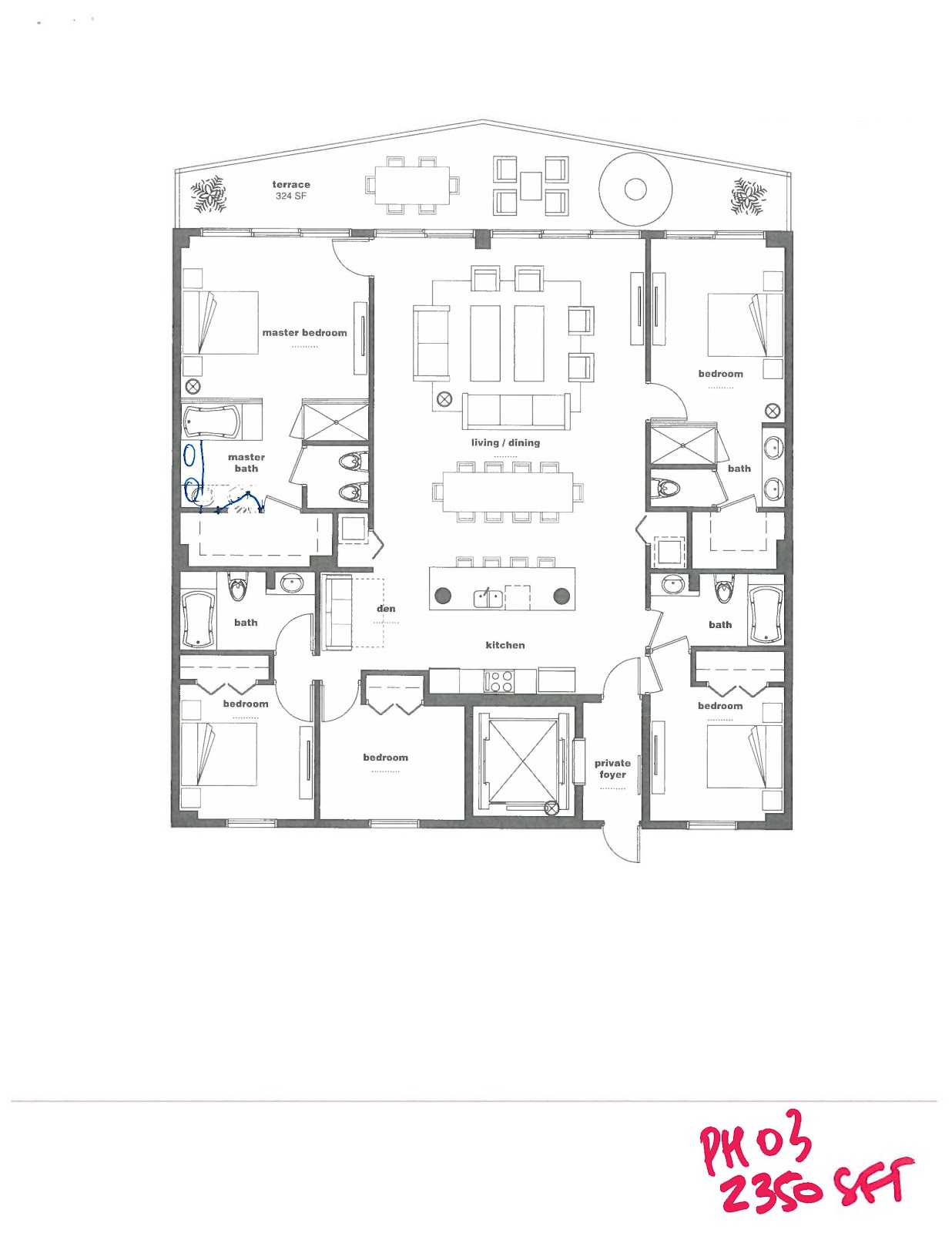 100 Aria Sky Suite Floor Plan Penthouse Suites 2 Bedroom