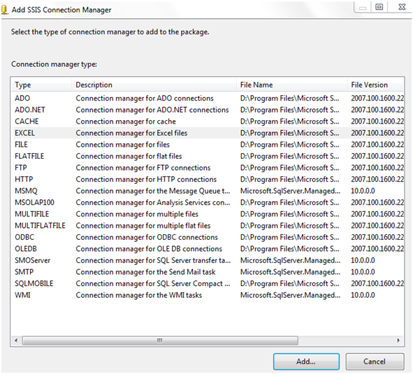 SQL Server SSIS package SSIS New connection