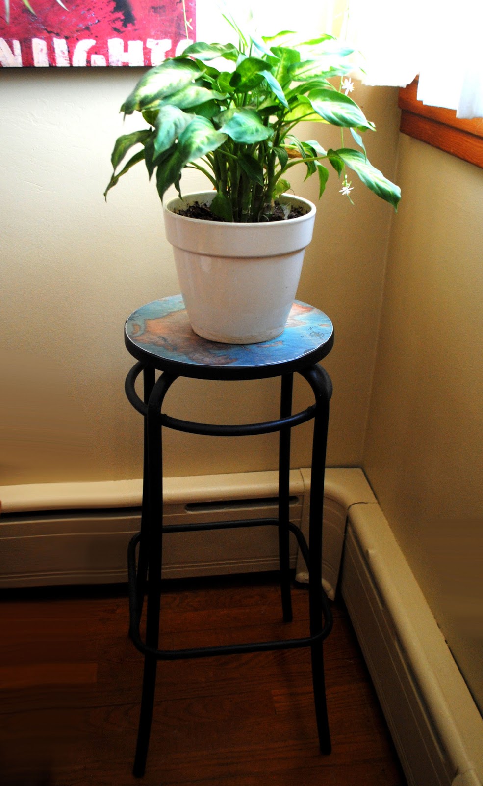 One Day at a Time Old Stool Turned Plant Stand