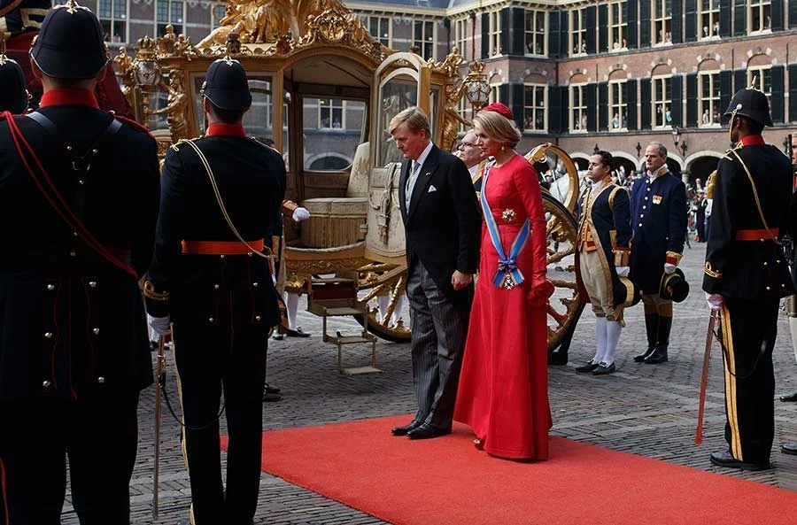 King Willem-Alexander, Queen Maxima, Prince Constantijn and Princess Laurentien at the balcony of Palace Noordeinde after the Prinsjesdag ceremony