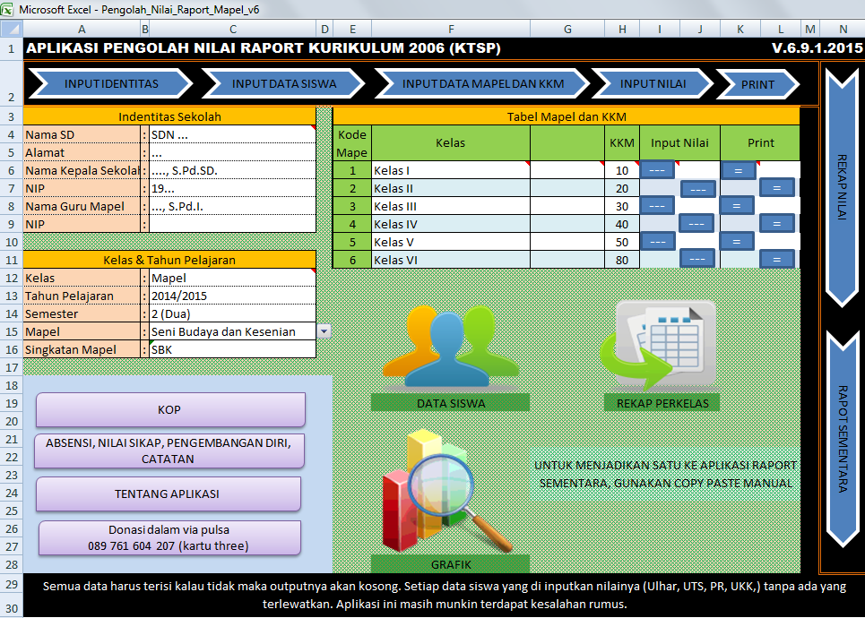 Aplikasi Raport KTSP Mapel SD Excel NEW GLOBAL