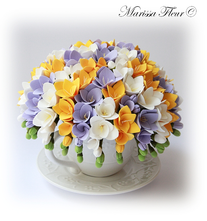 A Touch Of Beauty... Photo Frame And Tea Cup With Freesias
