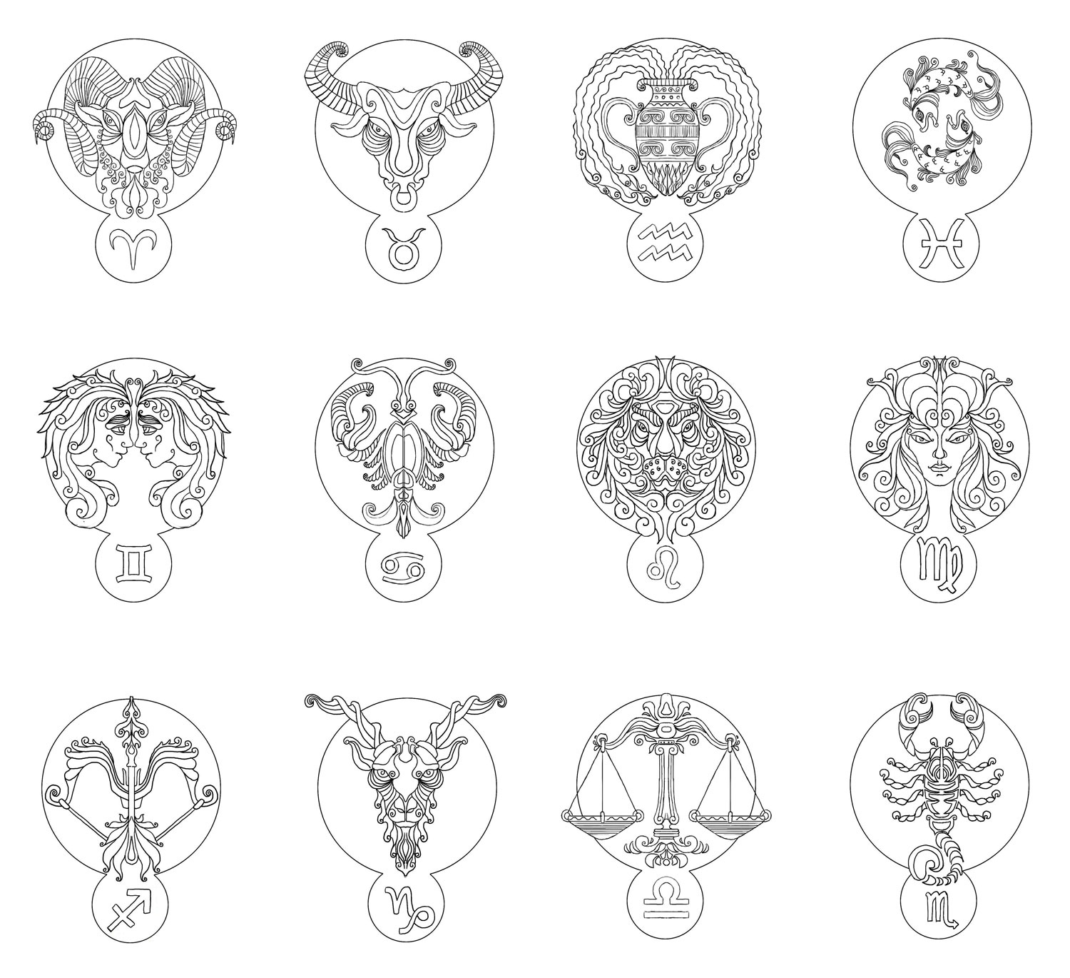 Zodiac Line Art : Zodiac signs line art zodiako zenklai andrius