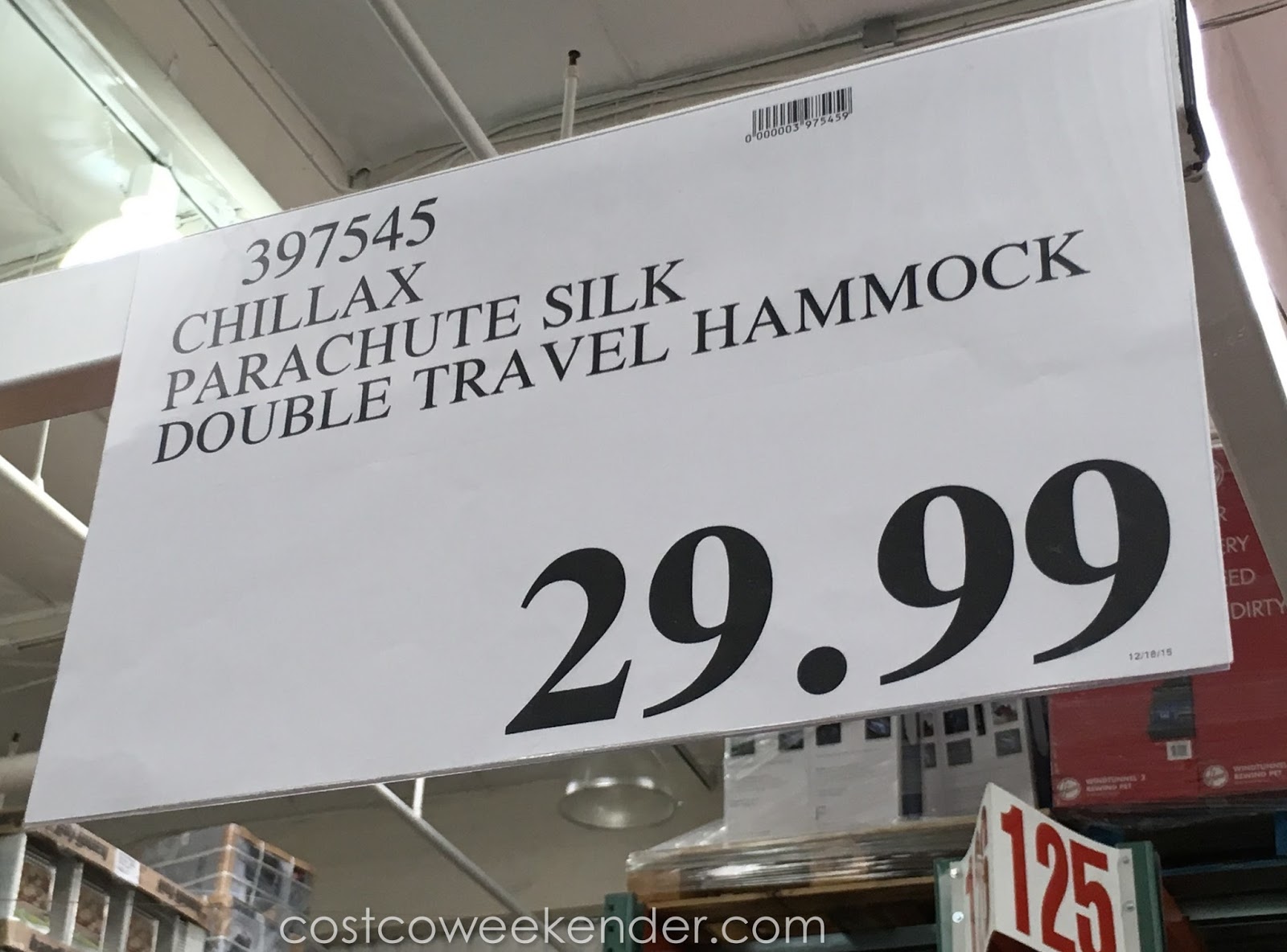 Chillax Parachute Silk Double Travel Hammock CCLH2033 Costco Weekender