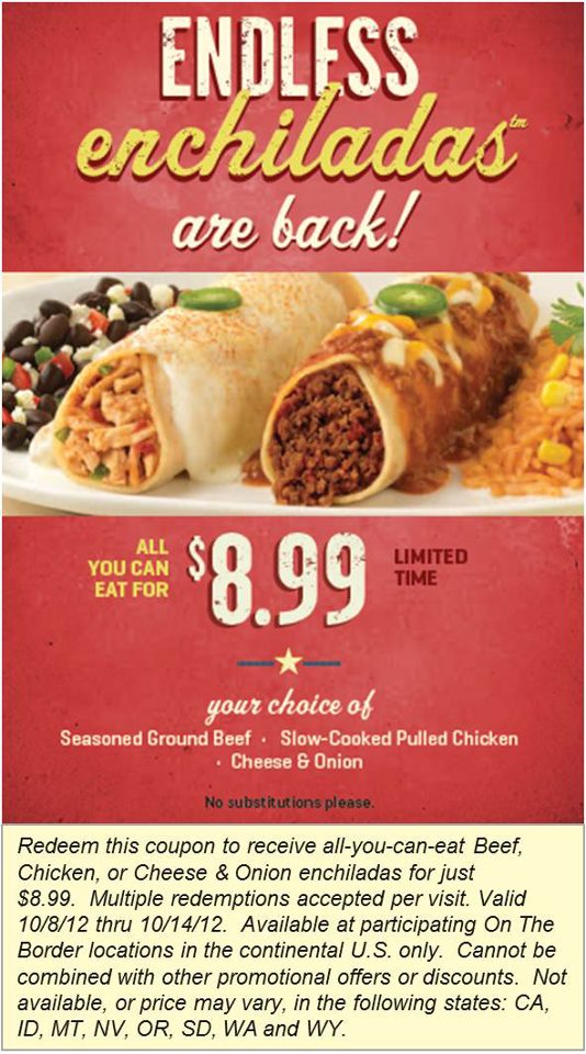 Undercover Cheapskate All You Can Eat Enchiladas at On The Border