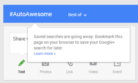 No More Saved Searches in Google+