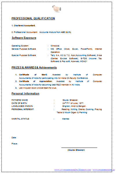 resume for chartered accountant