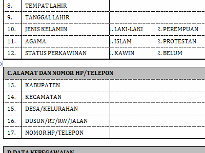 Download Contoh Formulir PUPNS Download Contoh Formulir PUPNS
