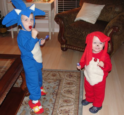DIY Sonic the Hedgehog and Knuckles Halloween Costume.