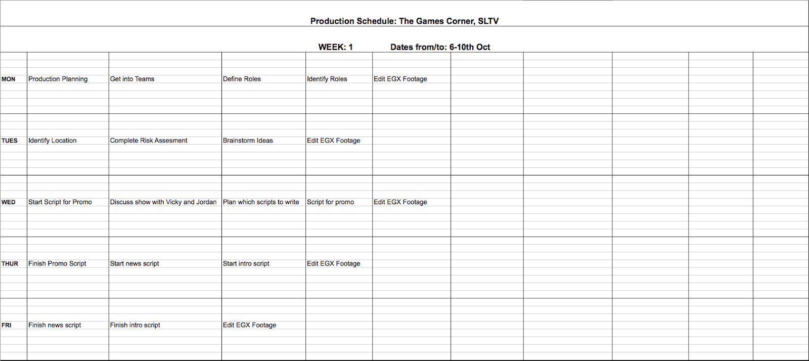 Gantt Chart Production Schedule