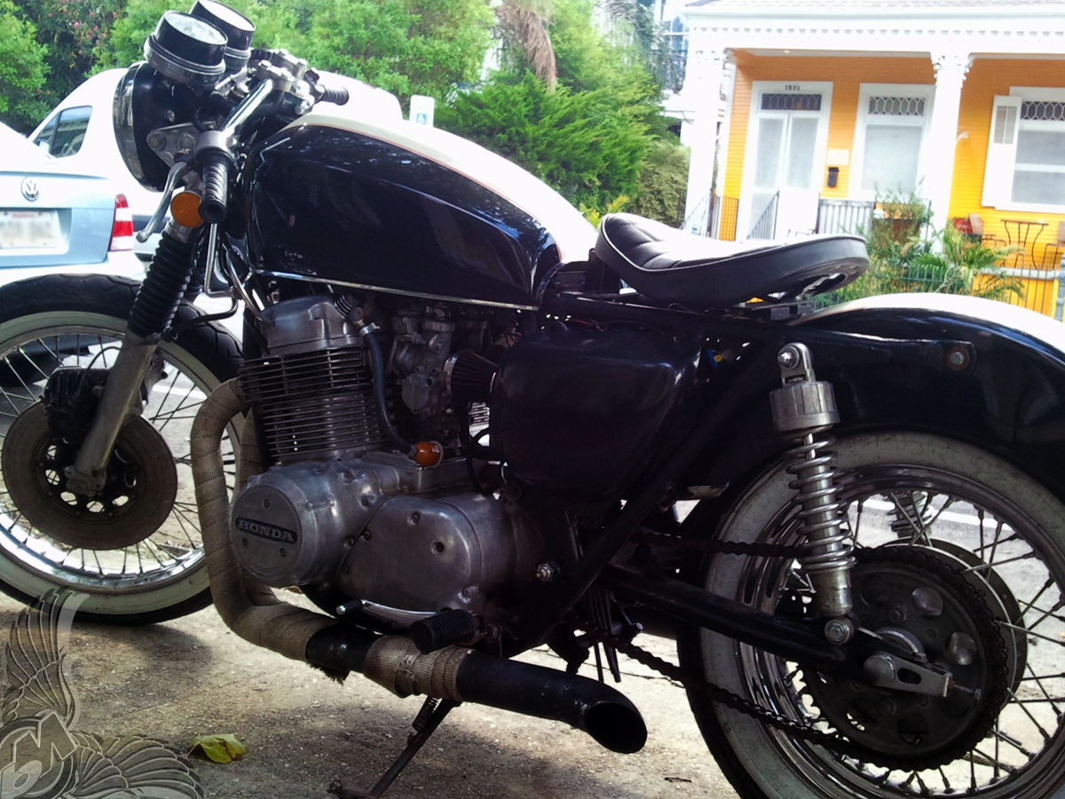 custom cb750 cafe-styled bobber on magazine street in nola