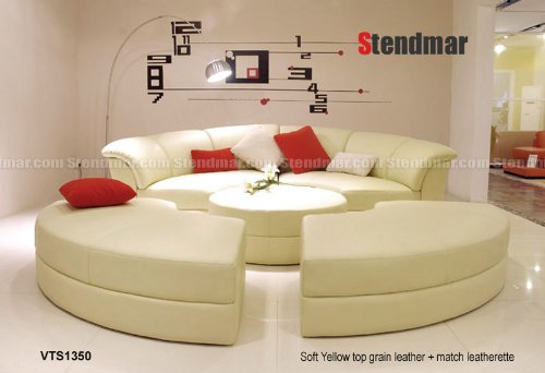 Round Yellow Leather Sectional Sofa