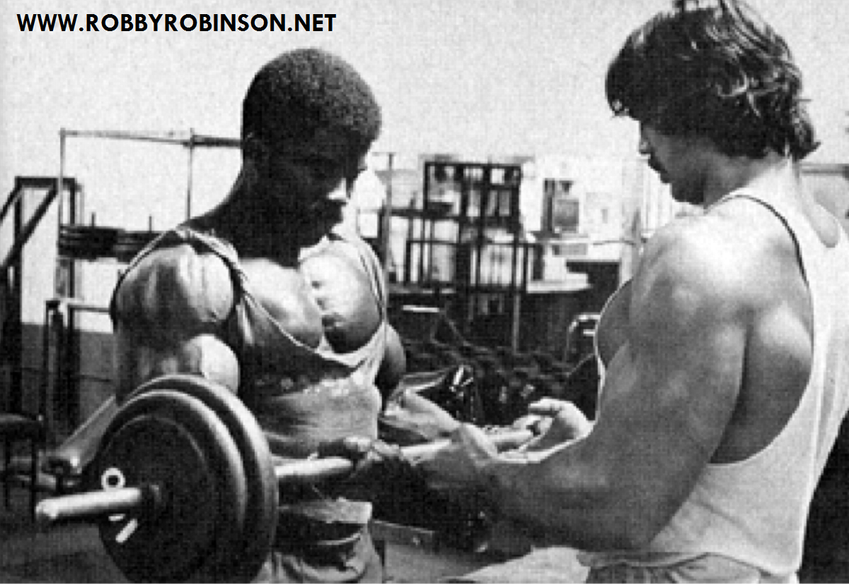 Robby Robinson and Denny Gable - training workout and photo shoot during filming of Pumping Iron at Gold's, CA Read about RR's training and life experience, about other legends of Golden Era of bodybuilding and what really happened behind the scenes of Weider's empire - in RR's BOOK "The BLACK PRINCE; My Life in Bodybuilding: Muscle vs. Hustle" ● www.robbyrobinson.net/books.php ● Robby Robinson and Denny Gable - training workout and photo shoot during filming of Pumping Iron at Gold's, CA Read about RR's training and life experience, about other legends of Golden Era of bodybuilding and what really happened behind the scenes of Weider's empire - in RR's BOOK "The BLACK PRINCE; My Life in Bodybuilding: Muscle vs. Hustle" ● www.robbyrobinson.net/books.php ●