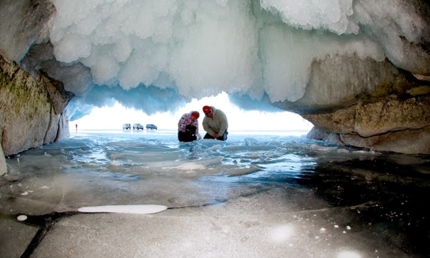 Cave of ice in Lake Baikal in Siberia Cave of ice in Lake Baikal in Siberia