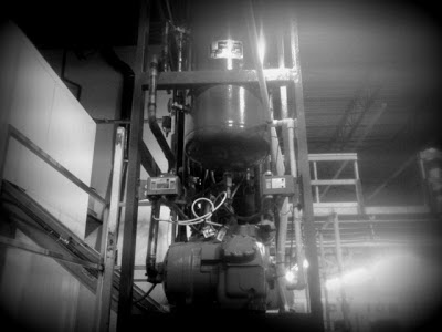 A slimmer look at the big old ice machine at Columbia Ice. Side view of an ice machine.