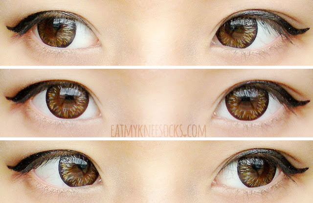 Klenspop Circle Lens Review: Maxlook Pinky Brown | Views Different views of the Maxlook Pinky Brown circle lenses from Klenspop, worn with ulzzang-inspired makeup on dark brown eyes.