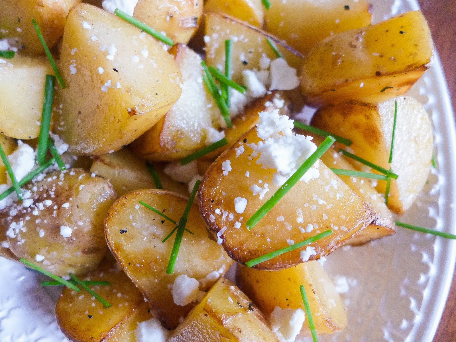 Dimples & Delights Sea Salt and Malt Vinegar Potatoes with Goat Cheese