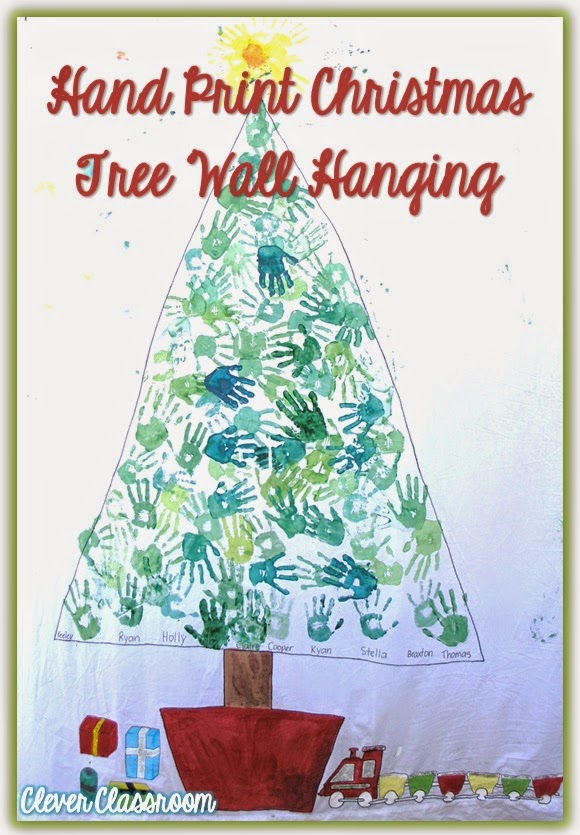 Christmas group Hand Print tree on calico material Christmas group Hand Print tree on calico material